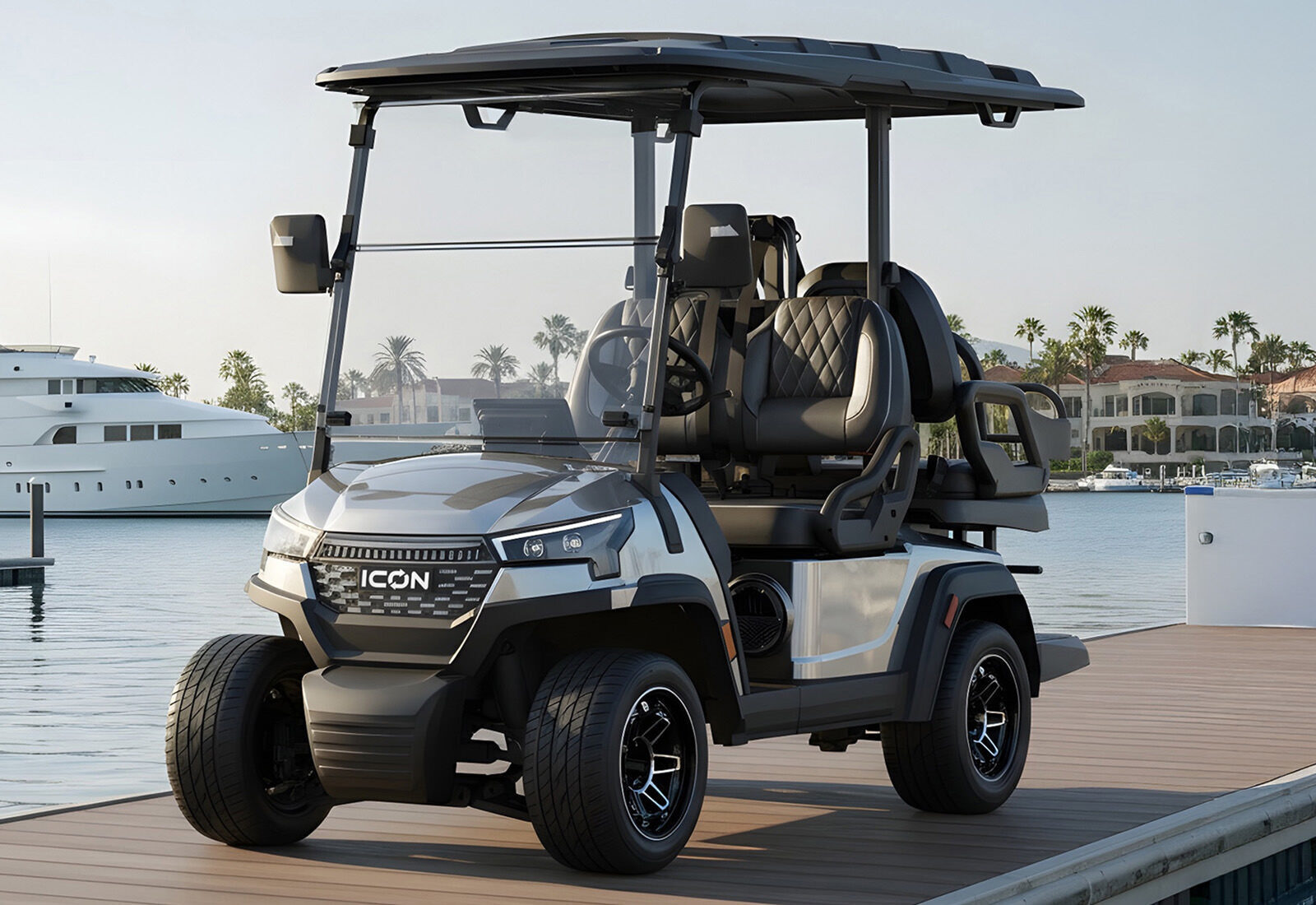 ICON i40X four-seat LSV golf cart in silver