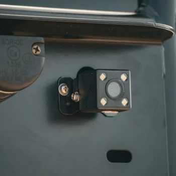 Rear backup camera detail on Epic E40 – safety tech for street-legal golf carts