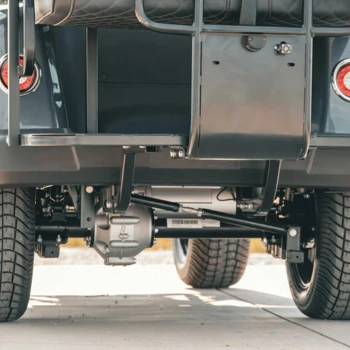 Underbody view of Epic E40 suspension and drivetrain – durable ICON cart frame construction