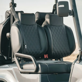 Driver and passenger high-back bolstered seats – premium comfort in ICON golf carts