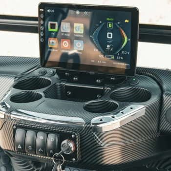 Epic E40 dash with touchscreen and cup holders – ICON electric golf cart controls in Tampa Bay
