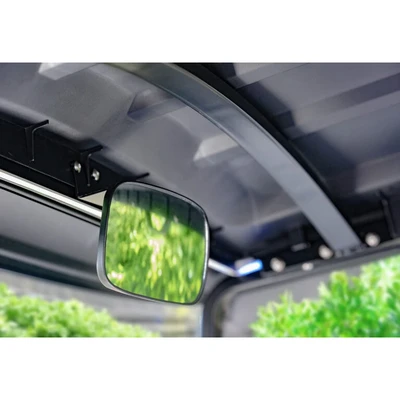 Epic E40FX integrated rearview mirror beneath roof canopy – street-legal golf cart visibility and safety feature