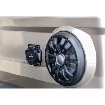 Waterproof marine-grade speaker and USB port on Epic E40FX – premium ICON golf cart audio upgrade