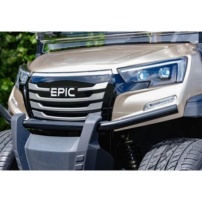 Epic E40FX front grille and LED headlights – modern design with street-legal lighting for ICON golf carts in Tampa Bay