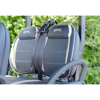Rear passenger seats with 3-point harness on Epic E40FX – Florida-compliant ICON golf cart seating safety features