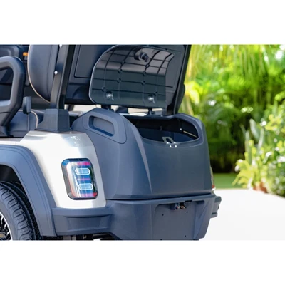 Epic E40FX golf cart with open rear trunk – ideal for resort use, gated communities, and ICON utility conversions